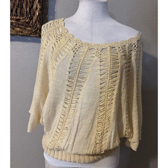 Athropologie Tiny Brand Top S Small Cream Oversized Short Dolman Sleeve - Picture 2 of 12